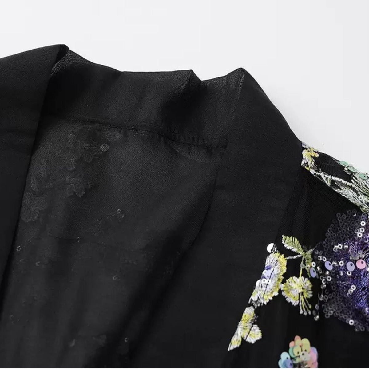Embroidery Flowers Black Cardigan Top