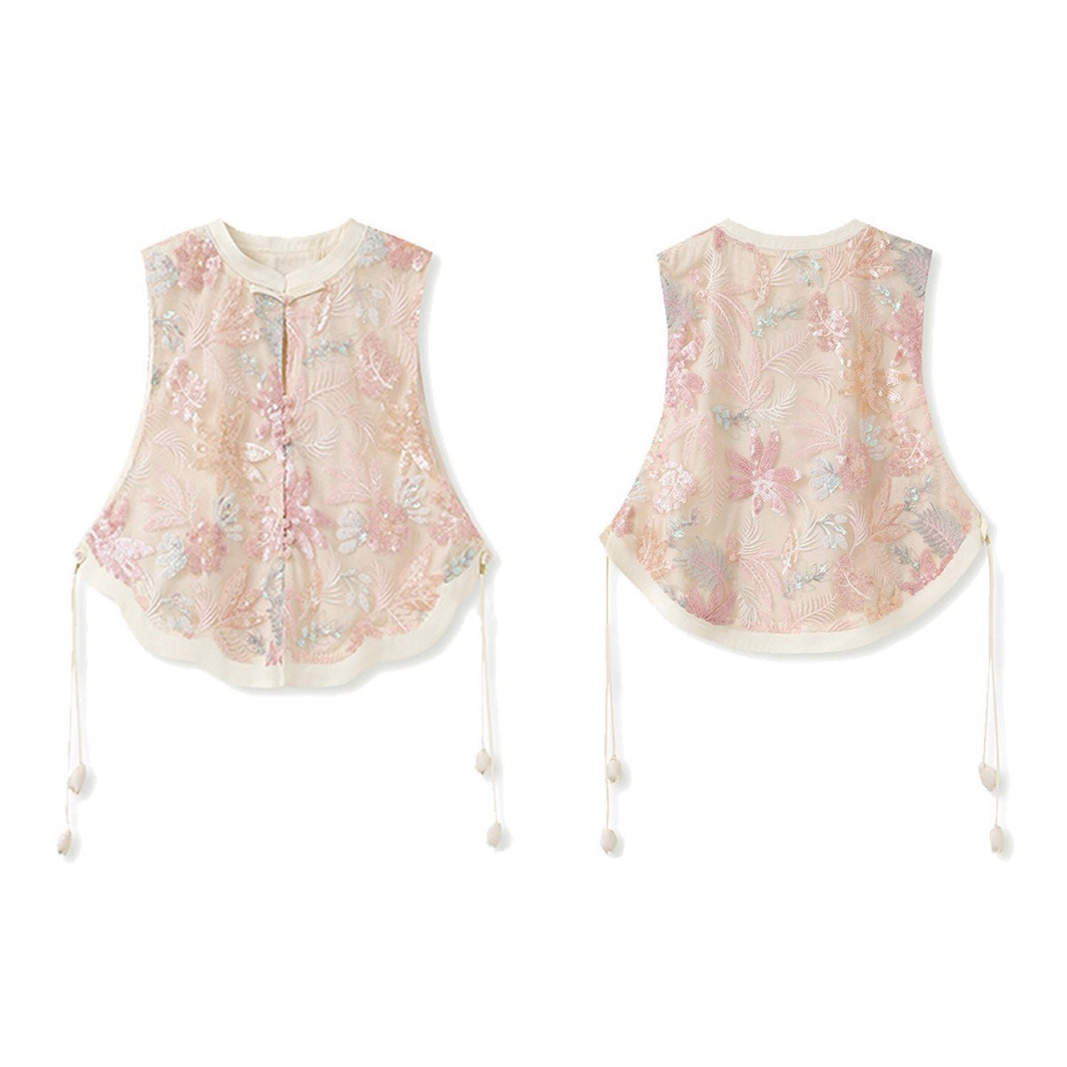 Pastel Floral Embroidered Detail Top