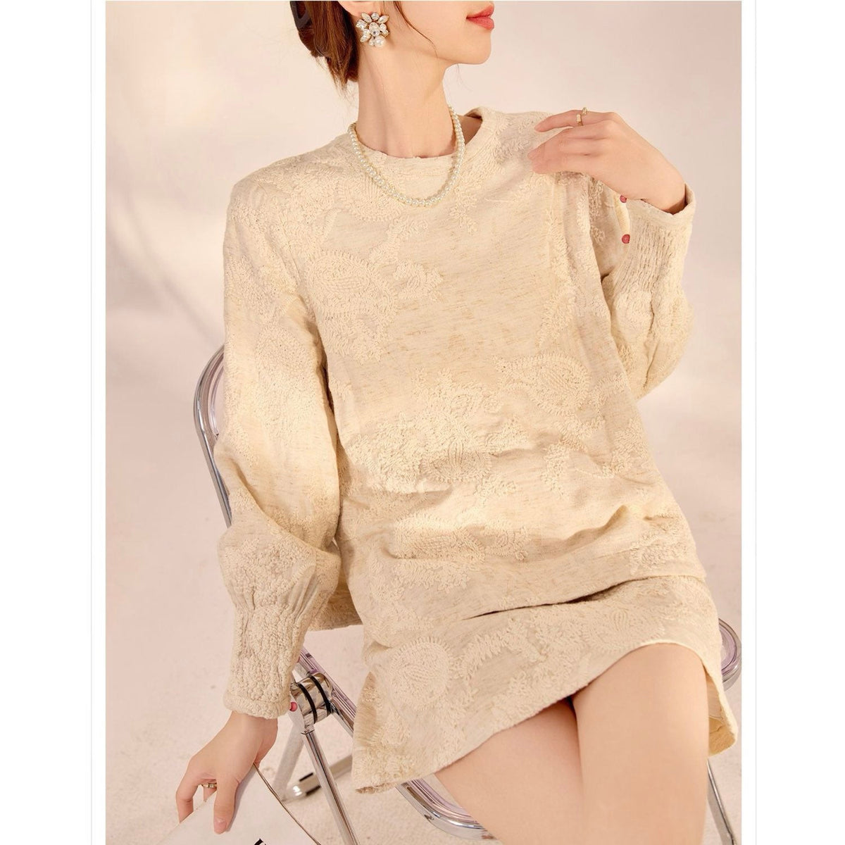 Textured Embroidered Linen-Blend Blouse