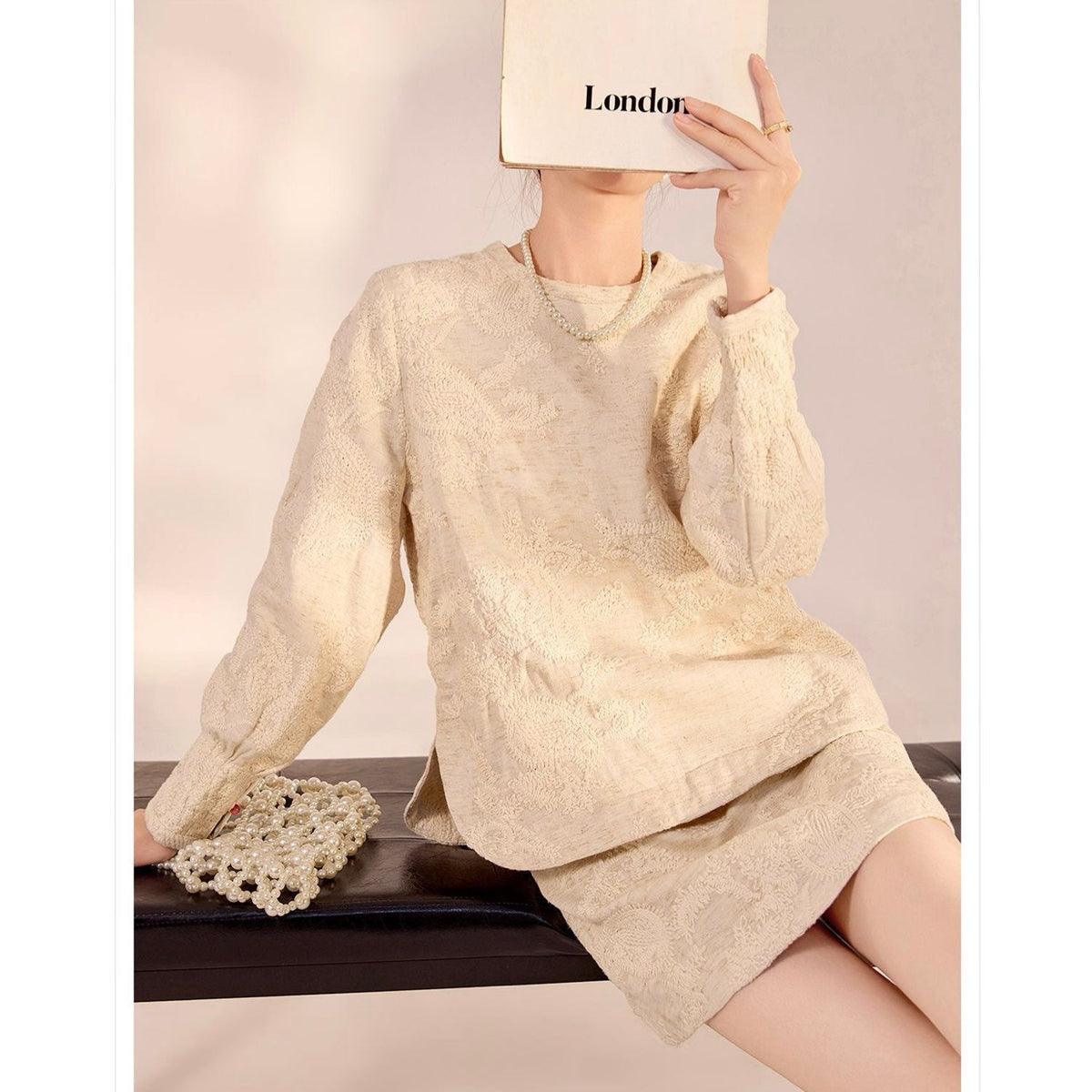 Textured Embroidered Linen-Blend Blouse