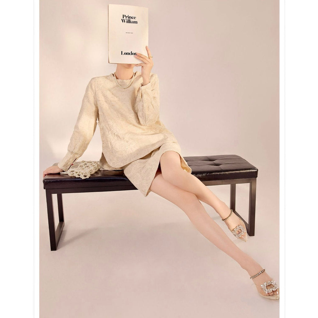 Textured Embroidered Linen-Blend Short Skirt