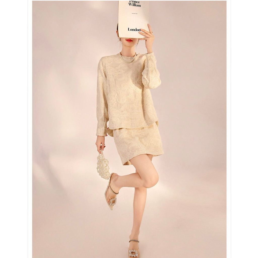Textured Embroidered Linen-Blend Blouse