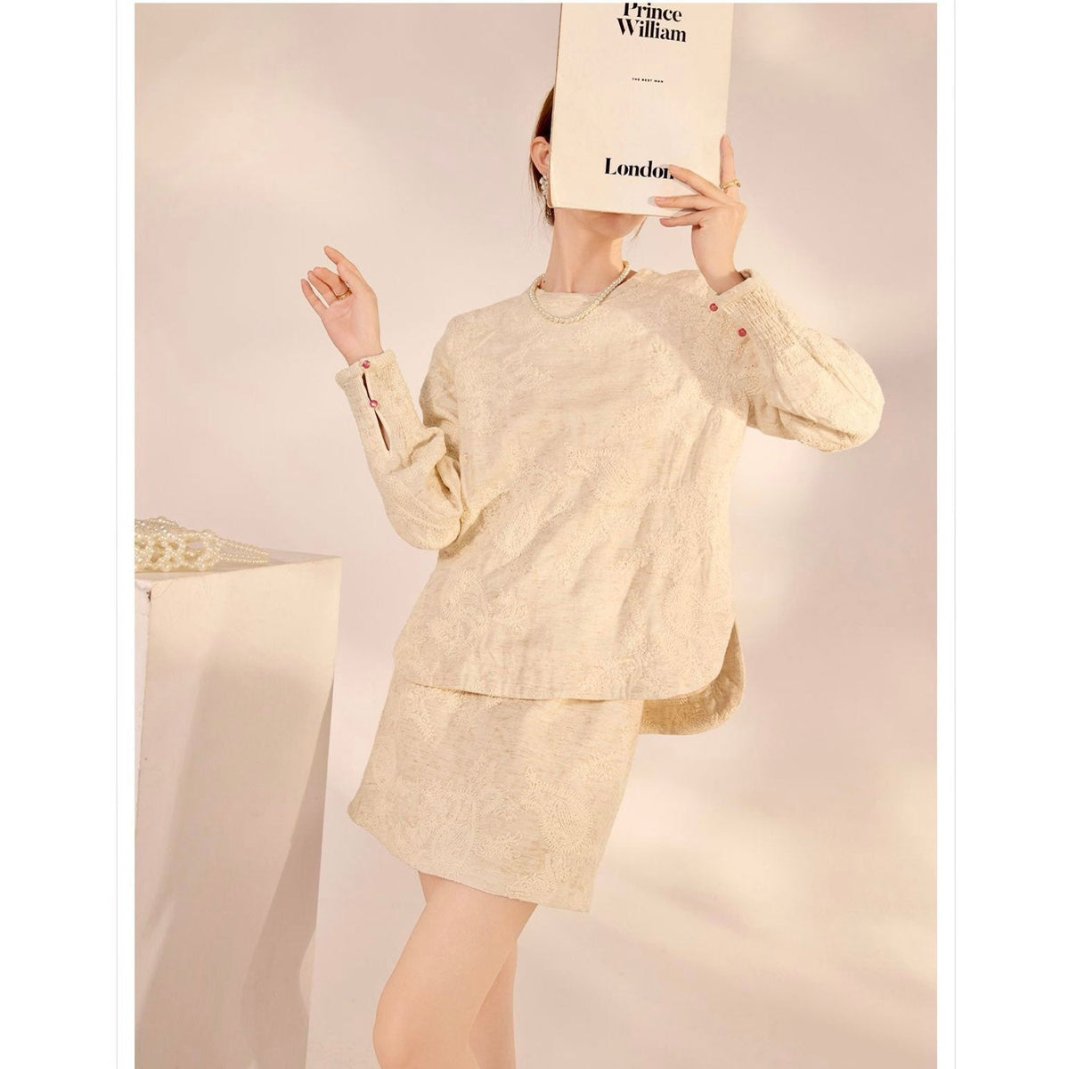 Textured Embroidered Linen-Blend Blouse