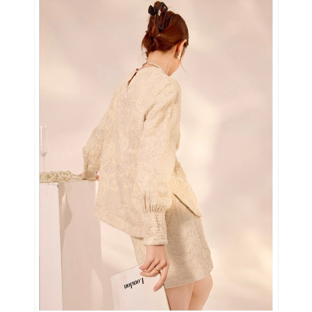 Textured Embroidered Linen-Blend Blouse