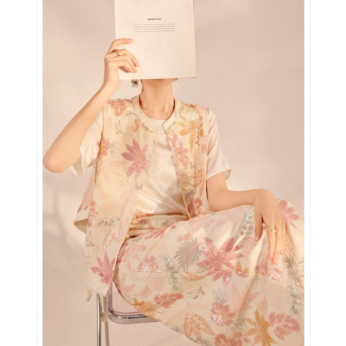 Pastel Floral Embroidered Detail Top