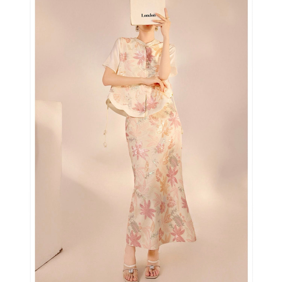 Pastel Floral Embroidered Detail Skirt