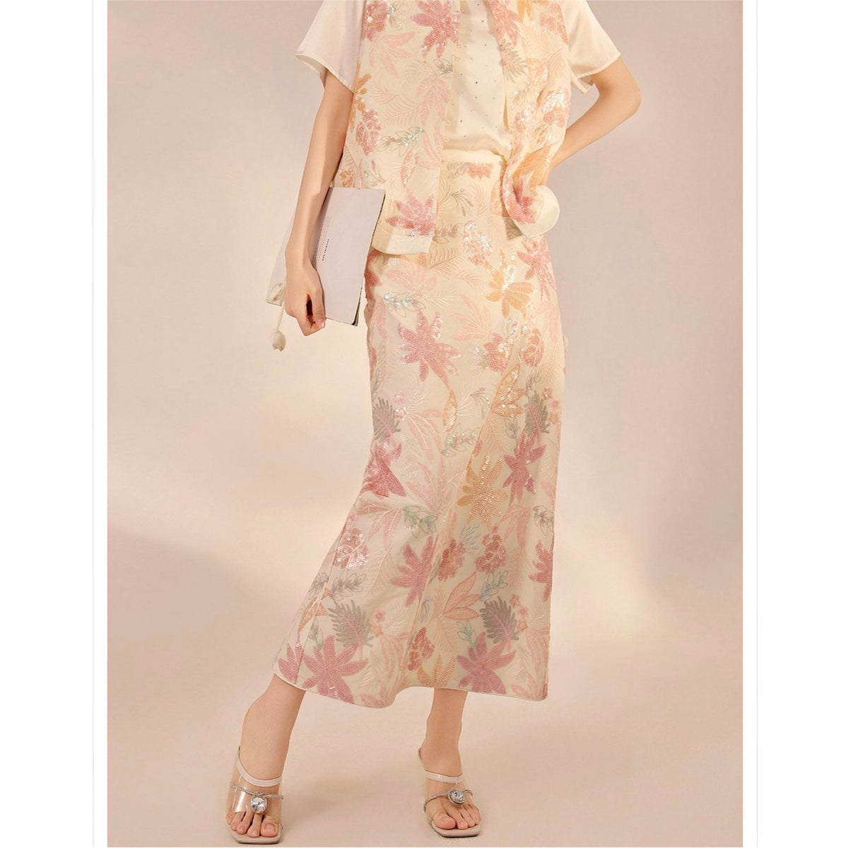 Pastel Floral Embroidered Detail Skirt