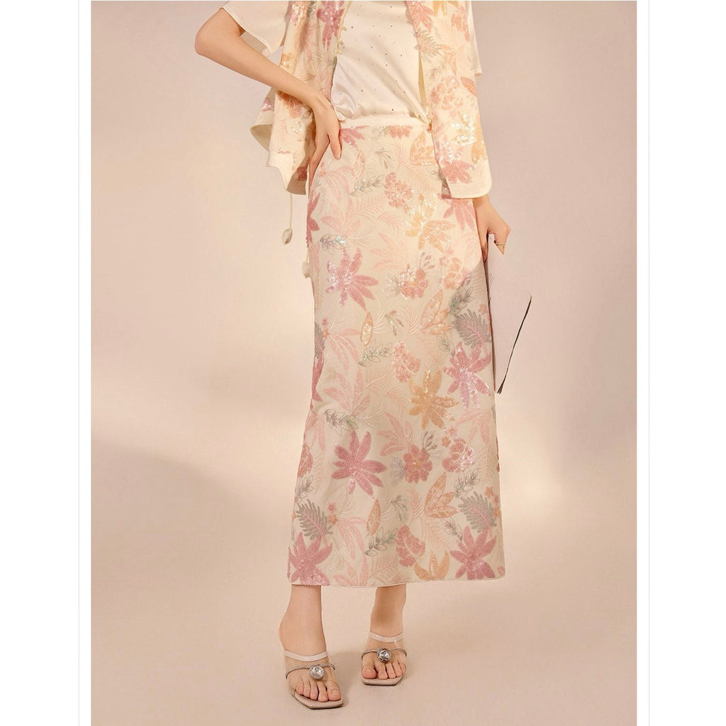 Pastel Floral Embroidered Detail Skirt