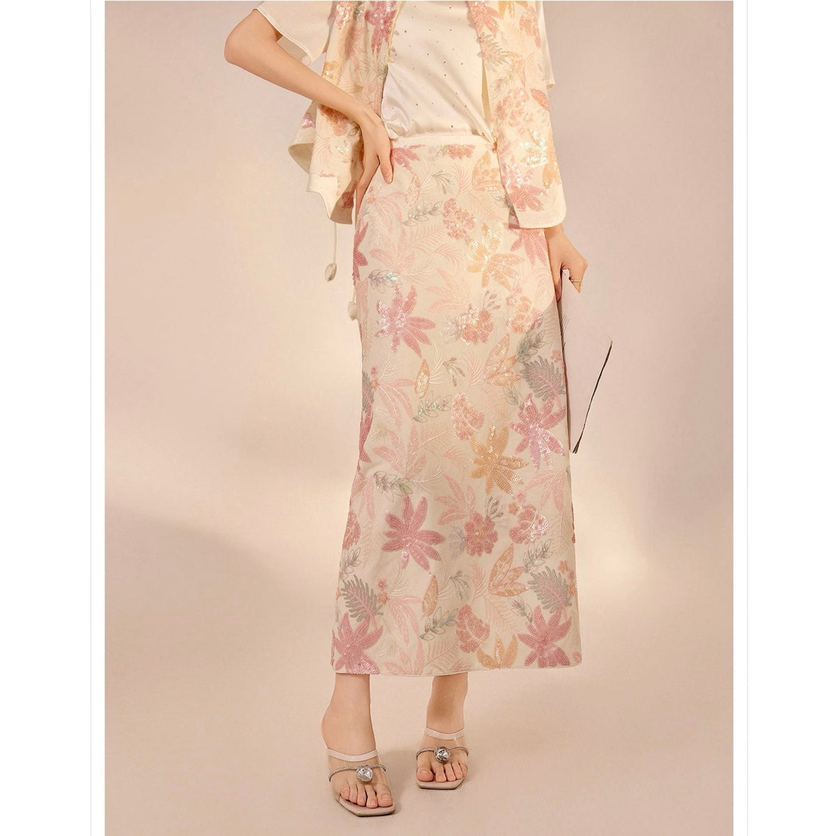 Pastel Floral Embroidered Detail Skirt