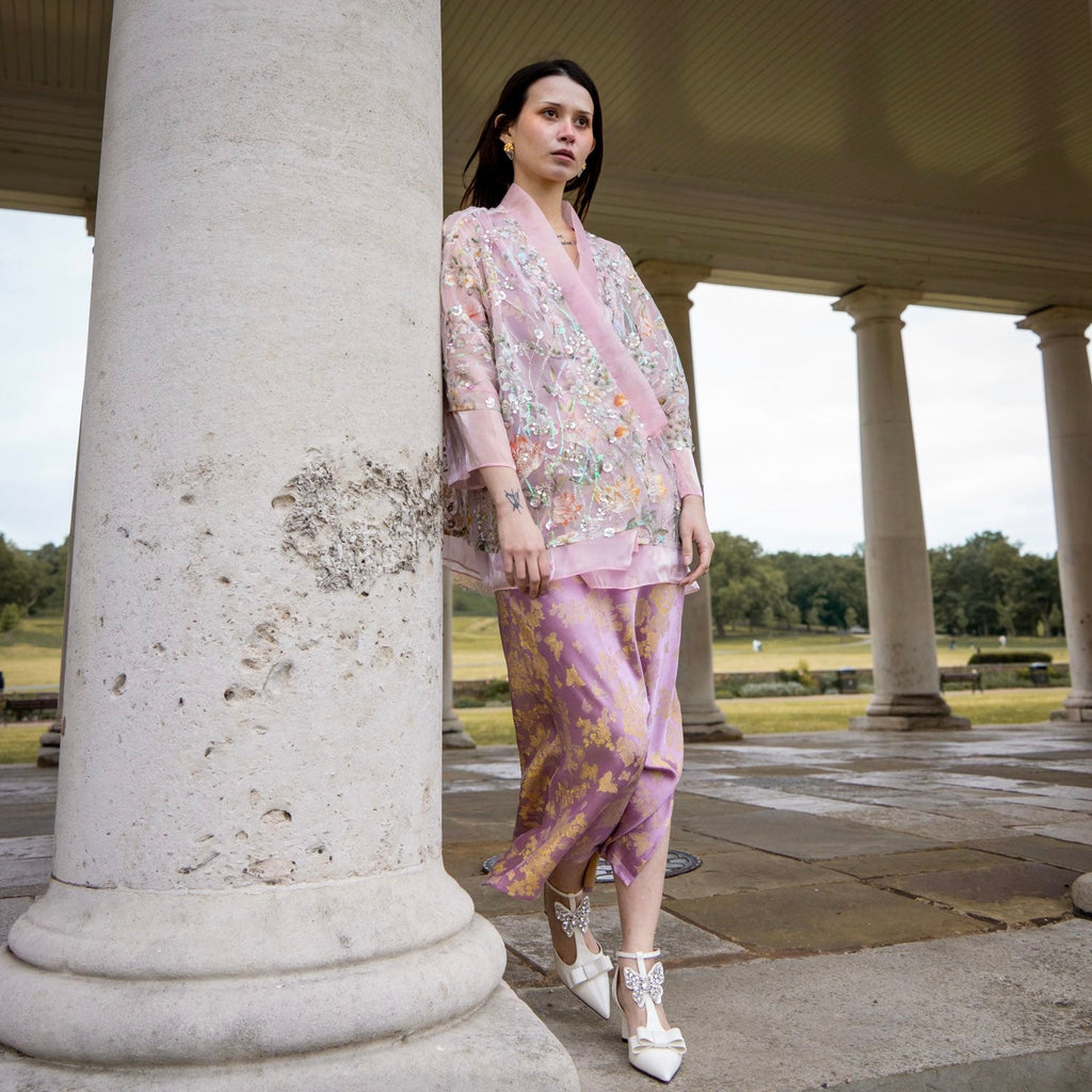 Embroidered Pink Floral Stylish Stitching Jacket Spring Summer
