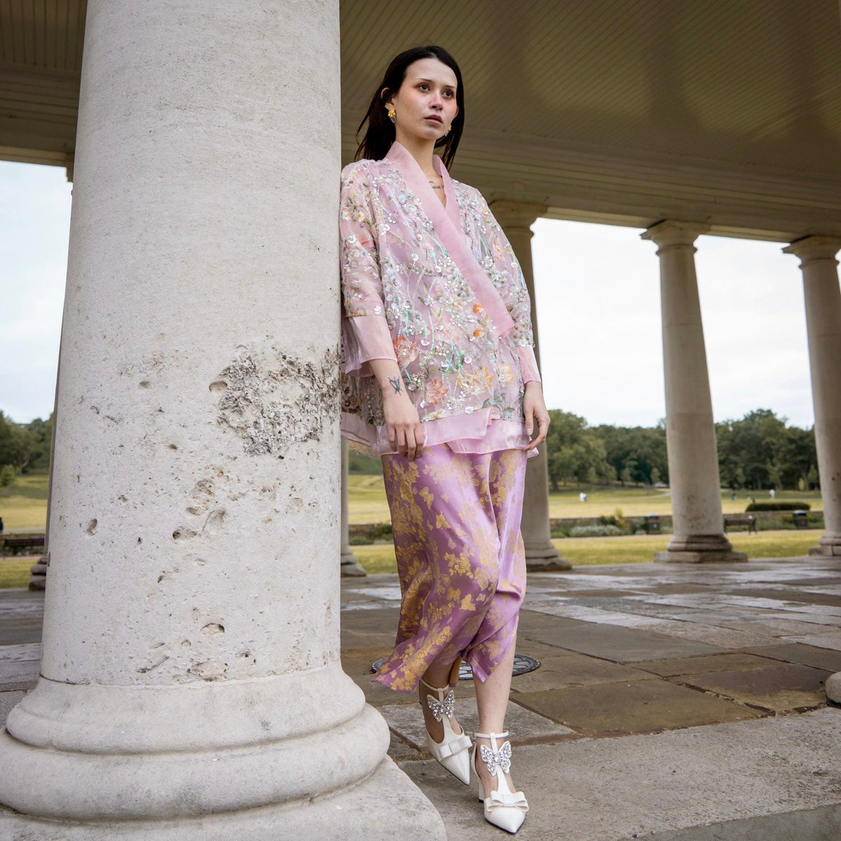 Embroidered Pink Floral Stylish Stitching Jacket Spring Summer