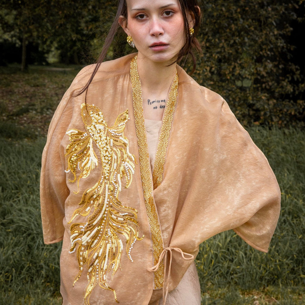 Embroidered Golden Cardigan Jacket Stylish Stitching Autumn Spring