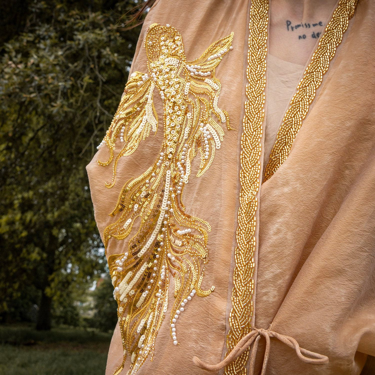 Embroidered Golden Cardigan Jacket Stylish Stitching Autumn Spring