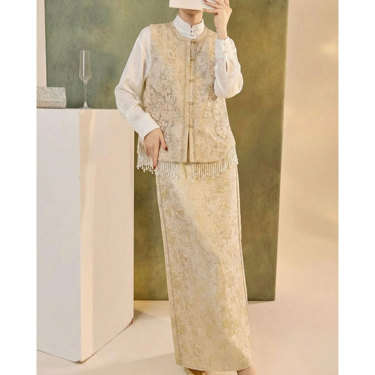 Designer 3D Floral Embroidered Lace Co Set Top Skirt Women Wedding Guest