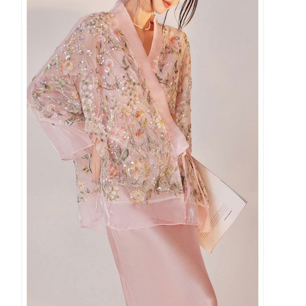 Embroidered Pink Floral Stylish Stitching Jacket Spring Summer