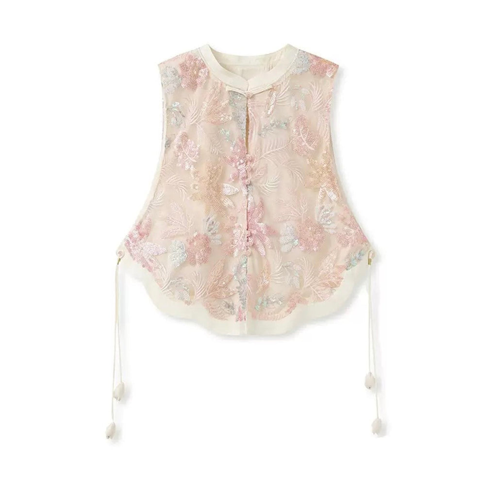 Pastel Floral Embroidered Detail Top