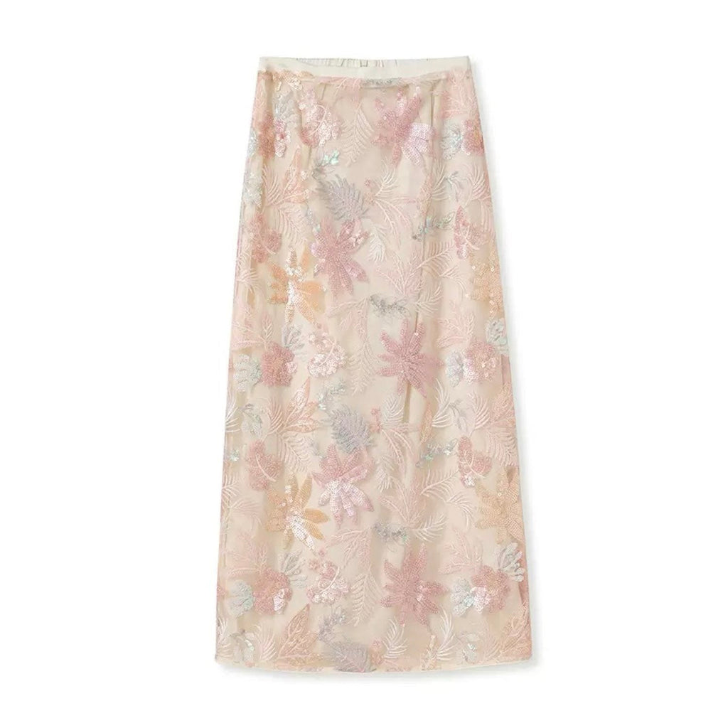 Pastel Floral Embroidered Detail Skirt