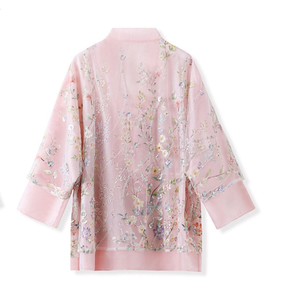Embroidered Pink Floral Stylish Stitching Jacket Spring Summer