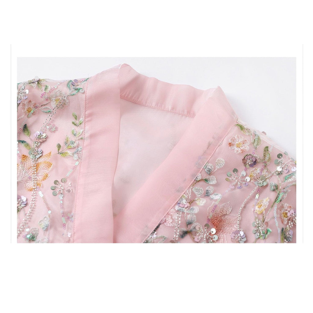 Embroidered Pink Floral Stylish Stitching Jacket Spring Summer