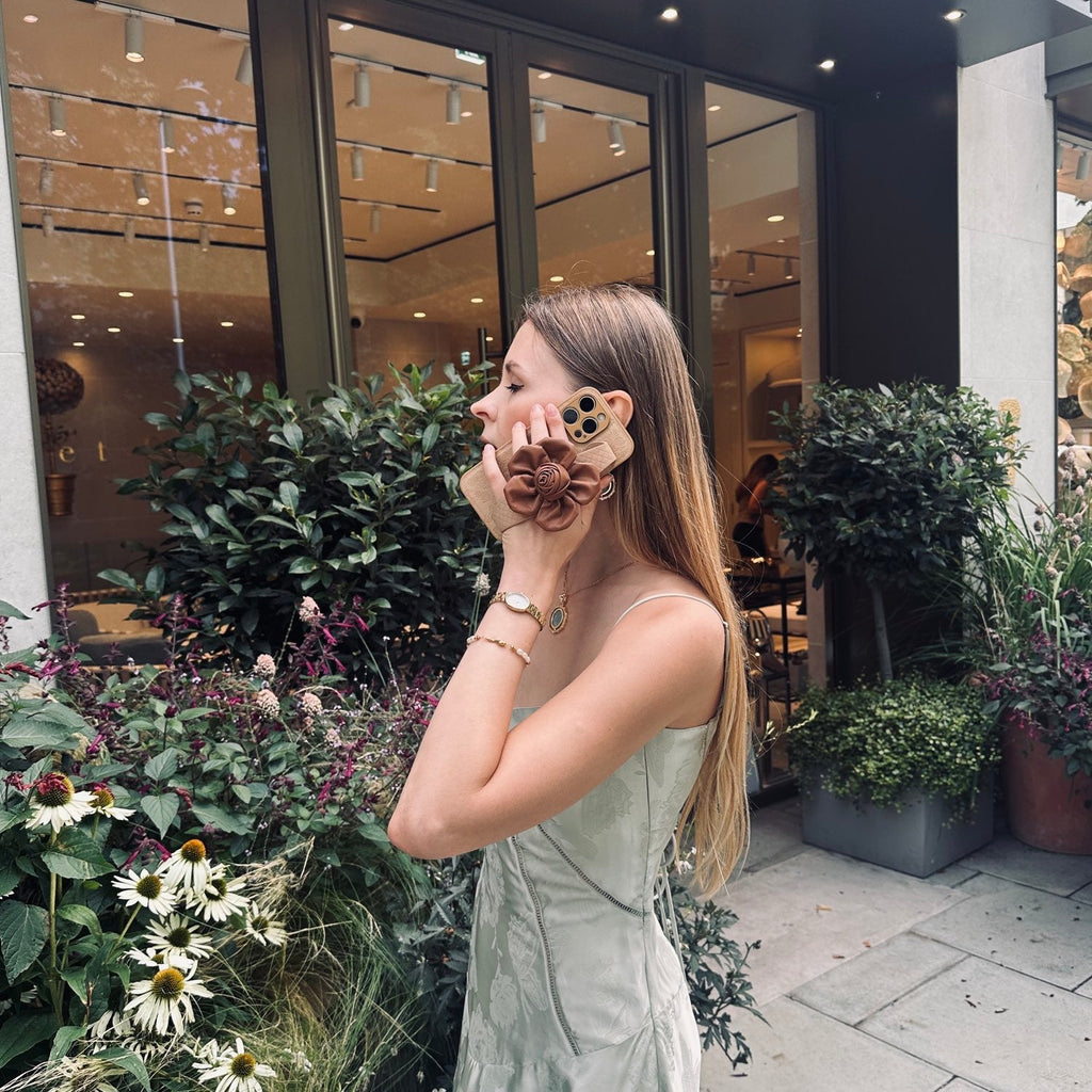 Floral Wrist  Phone Case Hand Holder Brown