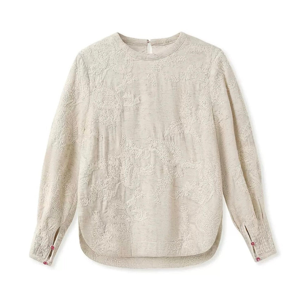 Textured Embroidered Linen-Blend Blouse