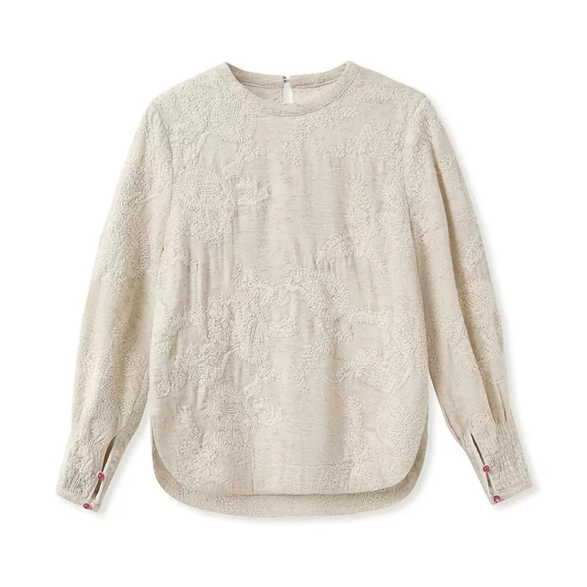Textured Embroidered Linen-Blend Blouse