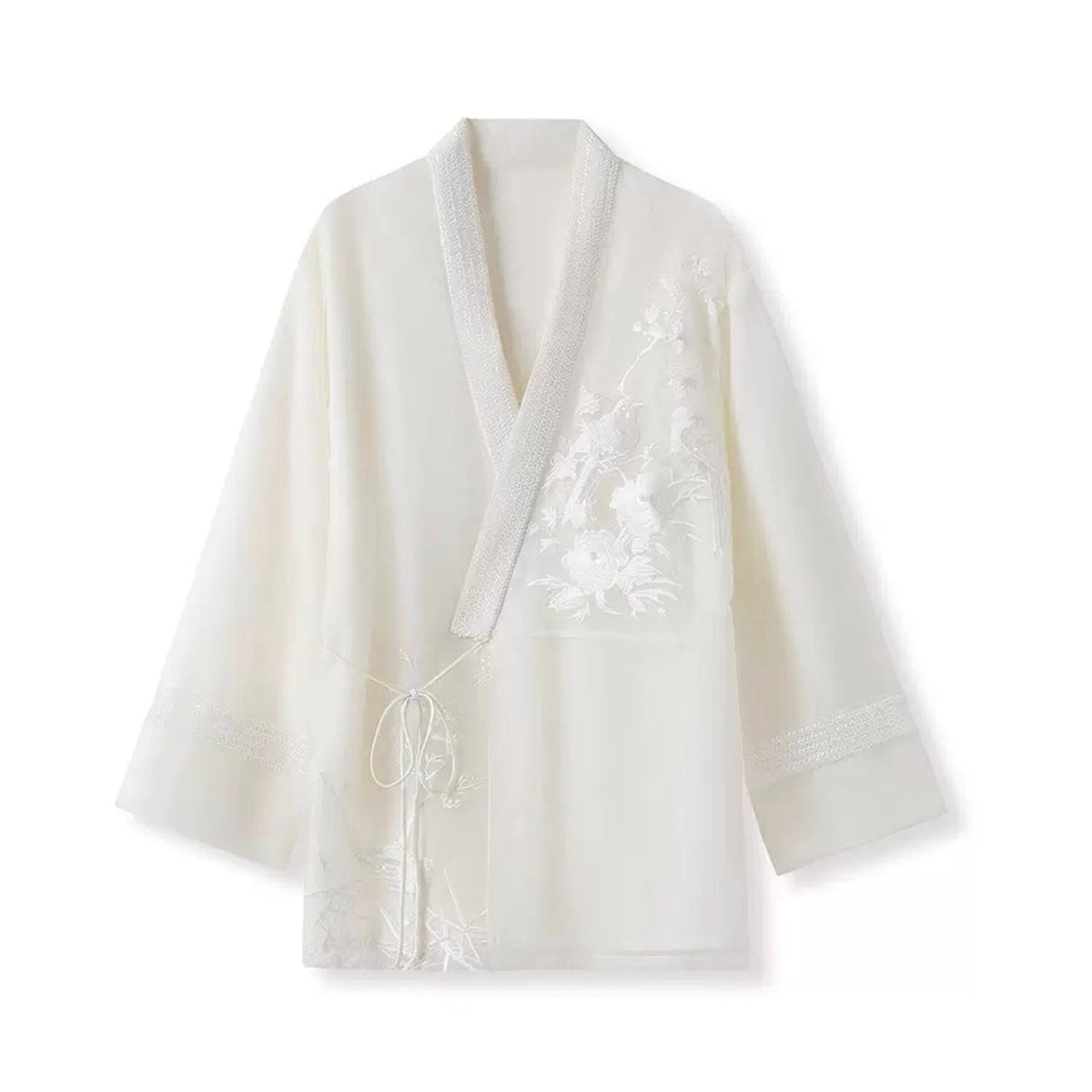 Embroidered Minimal White Floral Cardigan Top