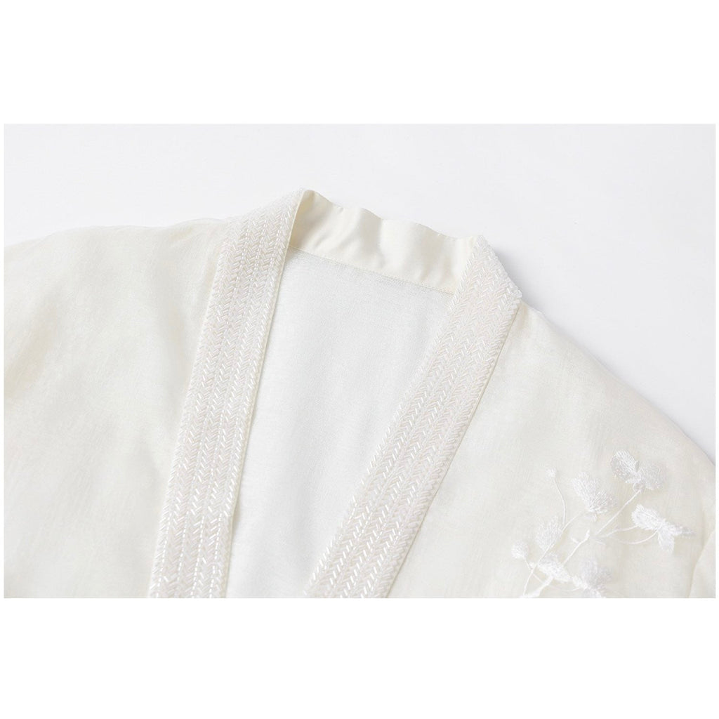 Embroidered Minimal White Floral Cardigan Top