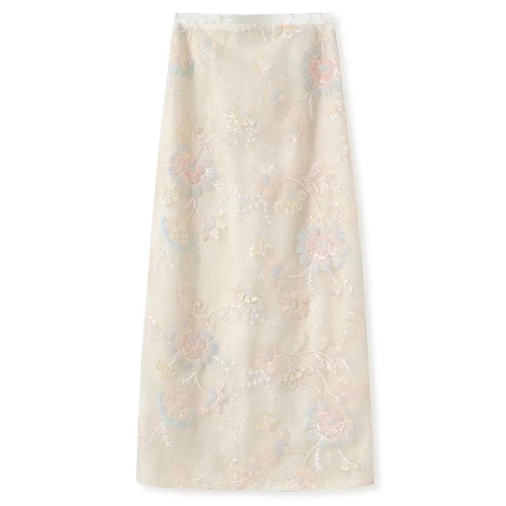 Embroidery Cream Pink Wedding Skirt