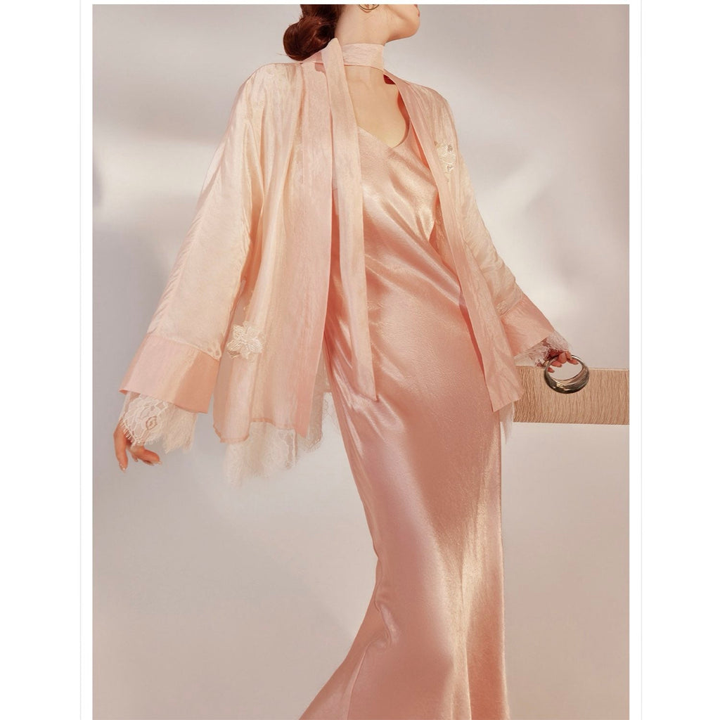 Slim-Fit Silk Pink Long Dress