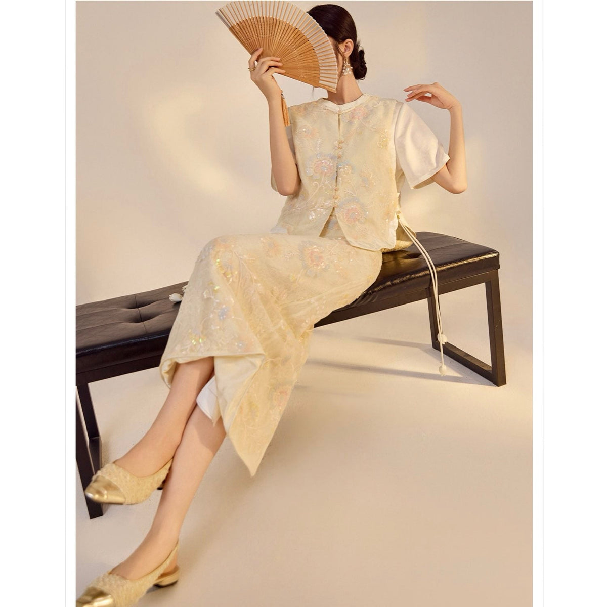 Embroidery Cream Pink Wedding Skirt