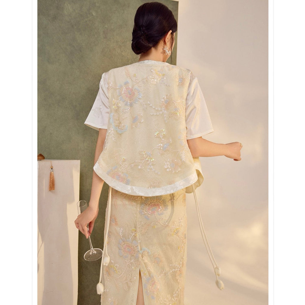Embroidery Cream Pink Wedding Skirt