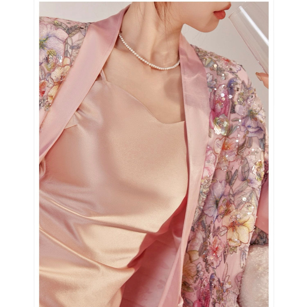 Slim-Fit Silk Pink Long Dress