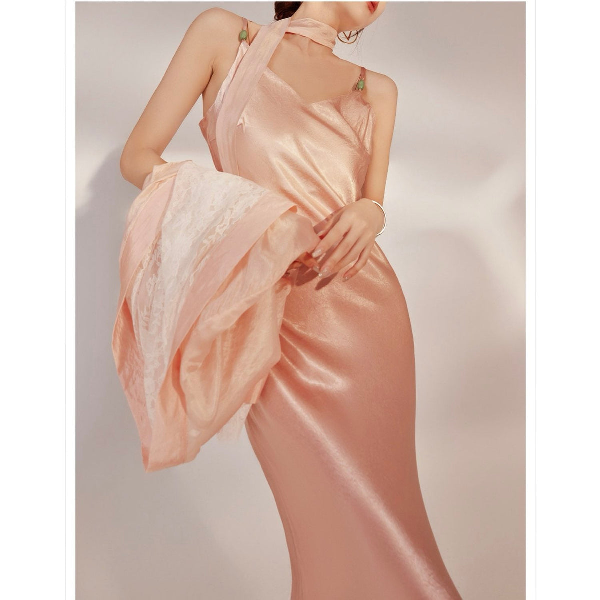 Slim-Fit Silk Pink Long Dress