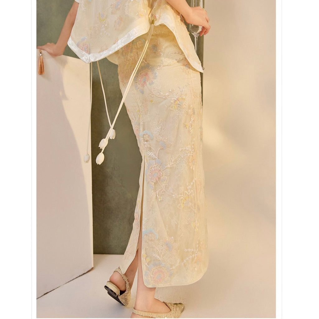 Embroidery Cream Pink Wedding Skirt