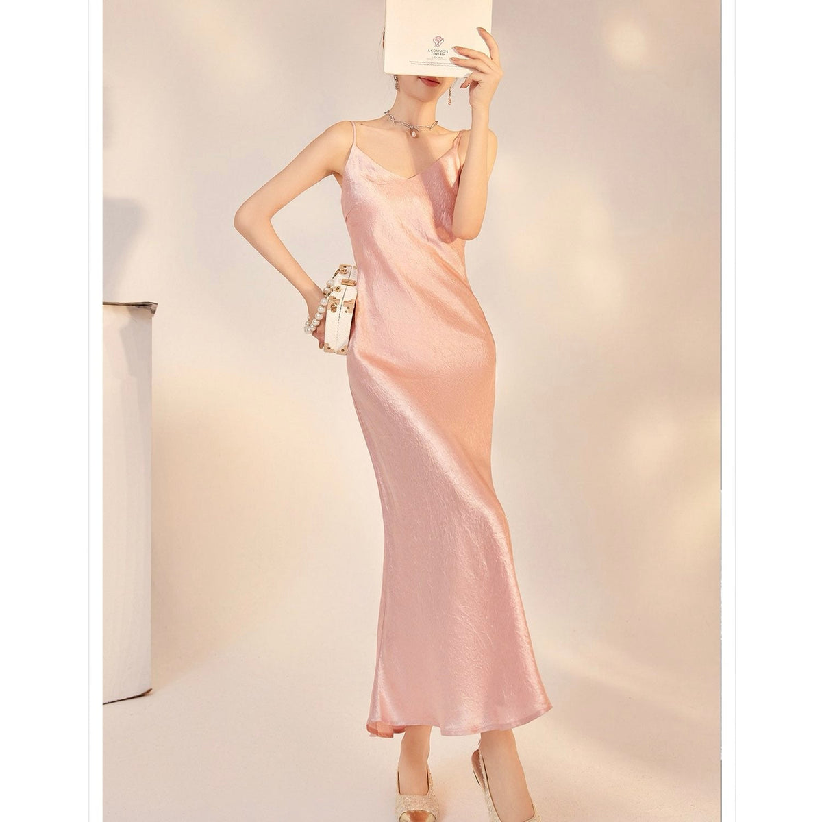 Slim-Fit Silk Pink Long Dress
