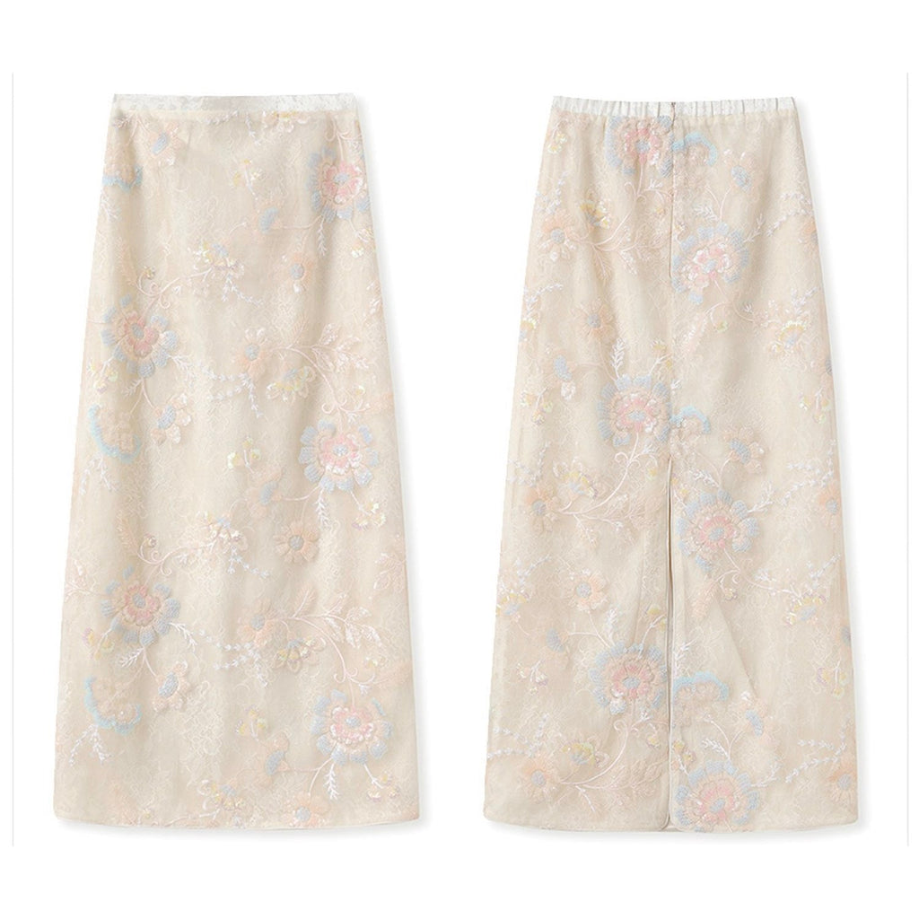 Embroidery Cream Pink Wedding Skirt