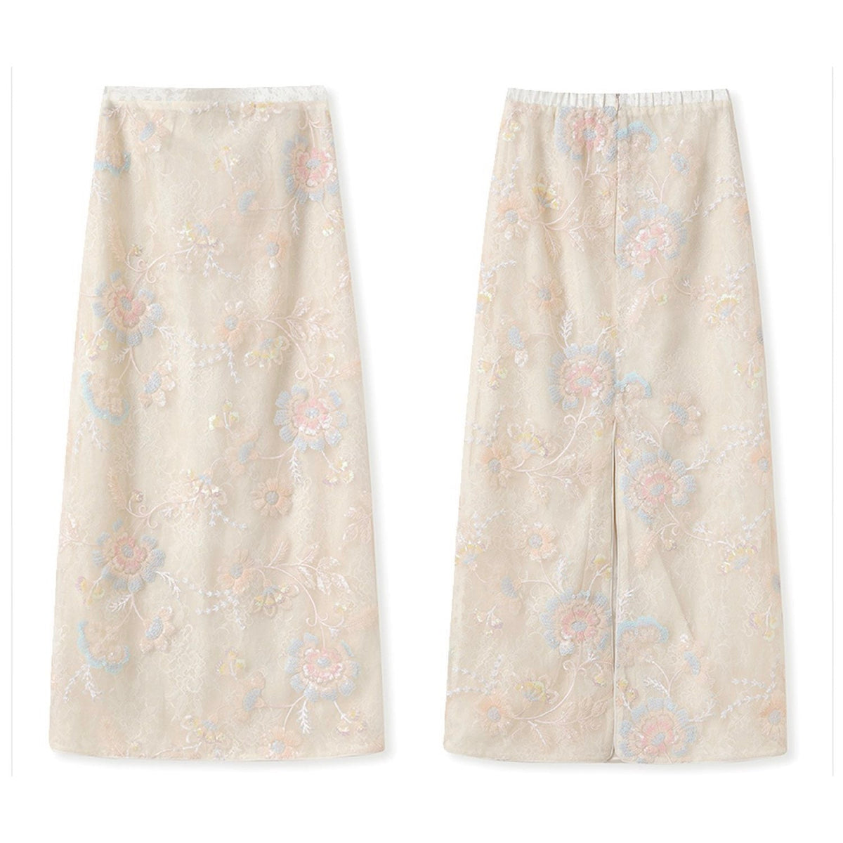 Embroidery Cream Pink Wedding Skirt