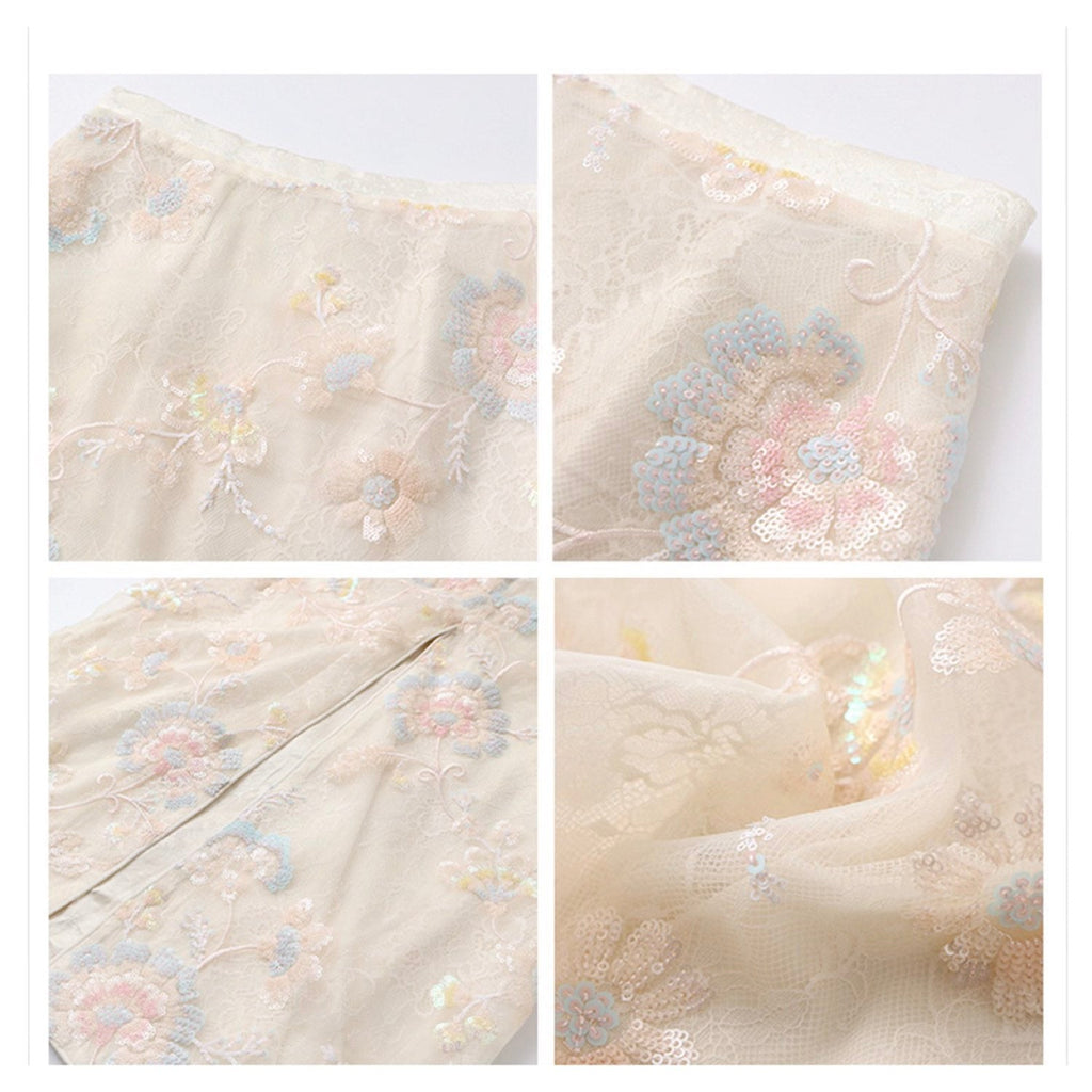Embroidery Cream Pink Wedding Skirt