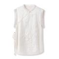 Embroidered White Mulberry Silk Floral Vest
