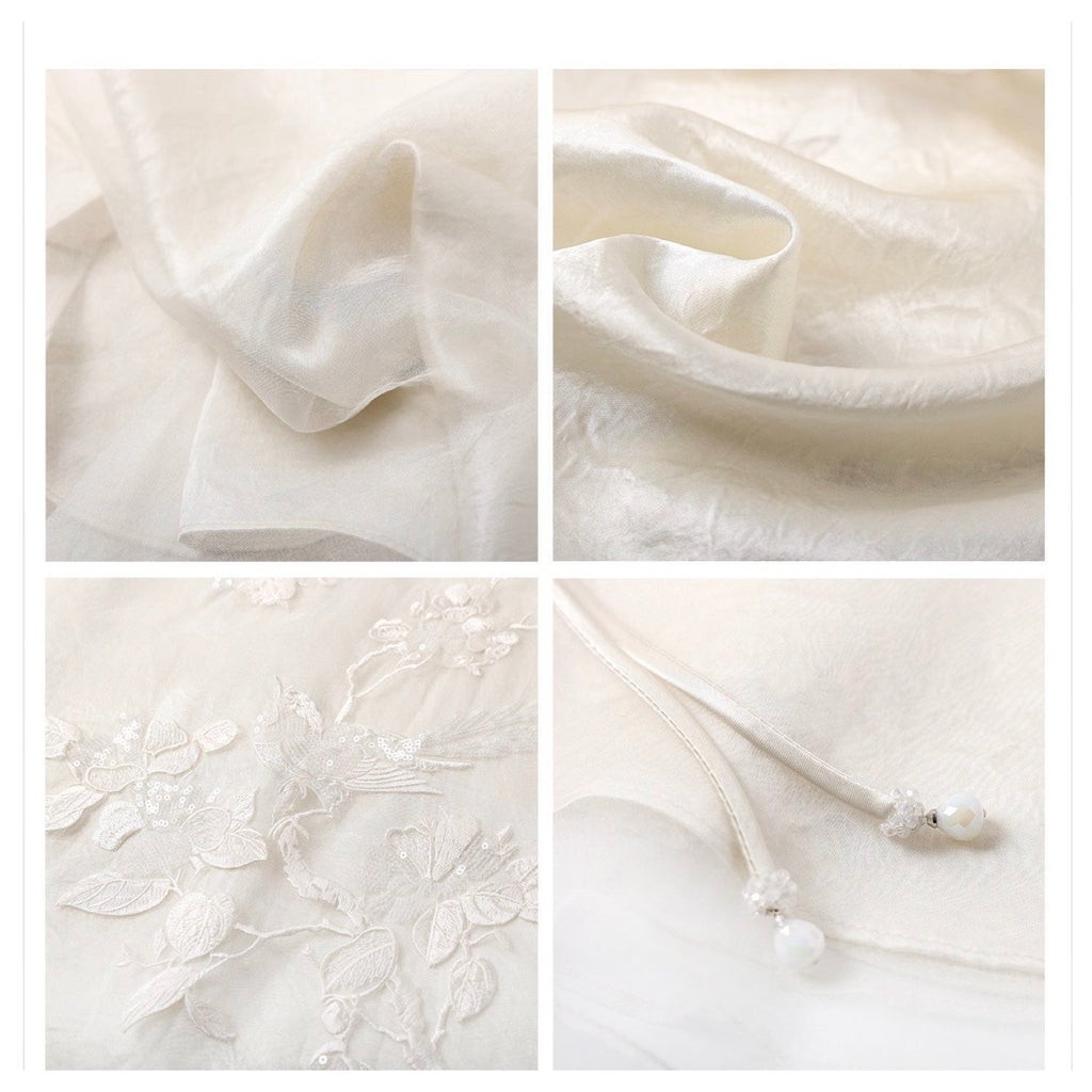 Embroidered White Mulberry Silk Floral Vest
