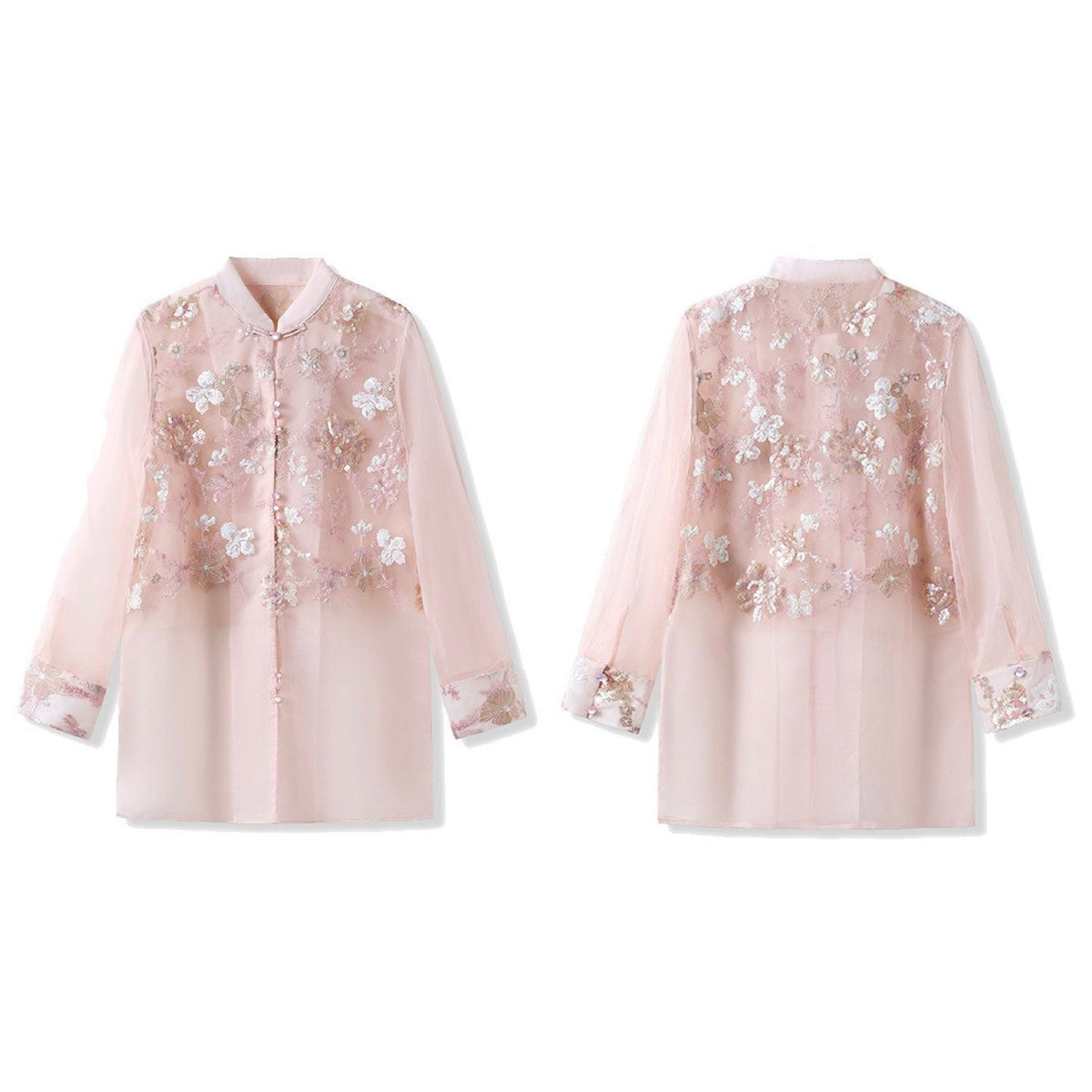 Embroidered Sheer Pink Floral Shirt