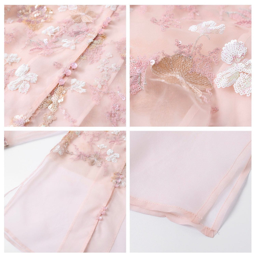 Embroidered Sheer Pink Floral Shirt