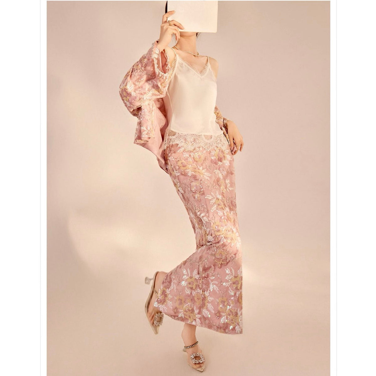 Embroidered Flower Stylish Stitching Evening Skirt