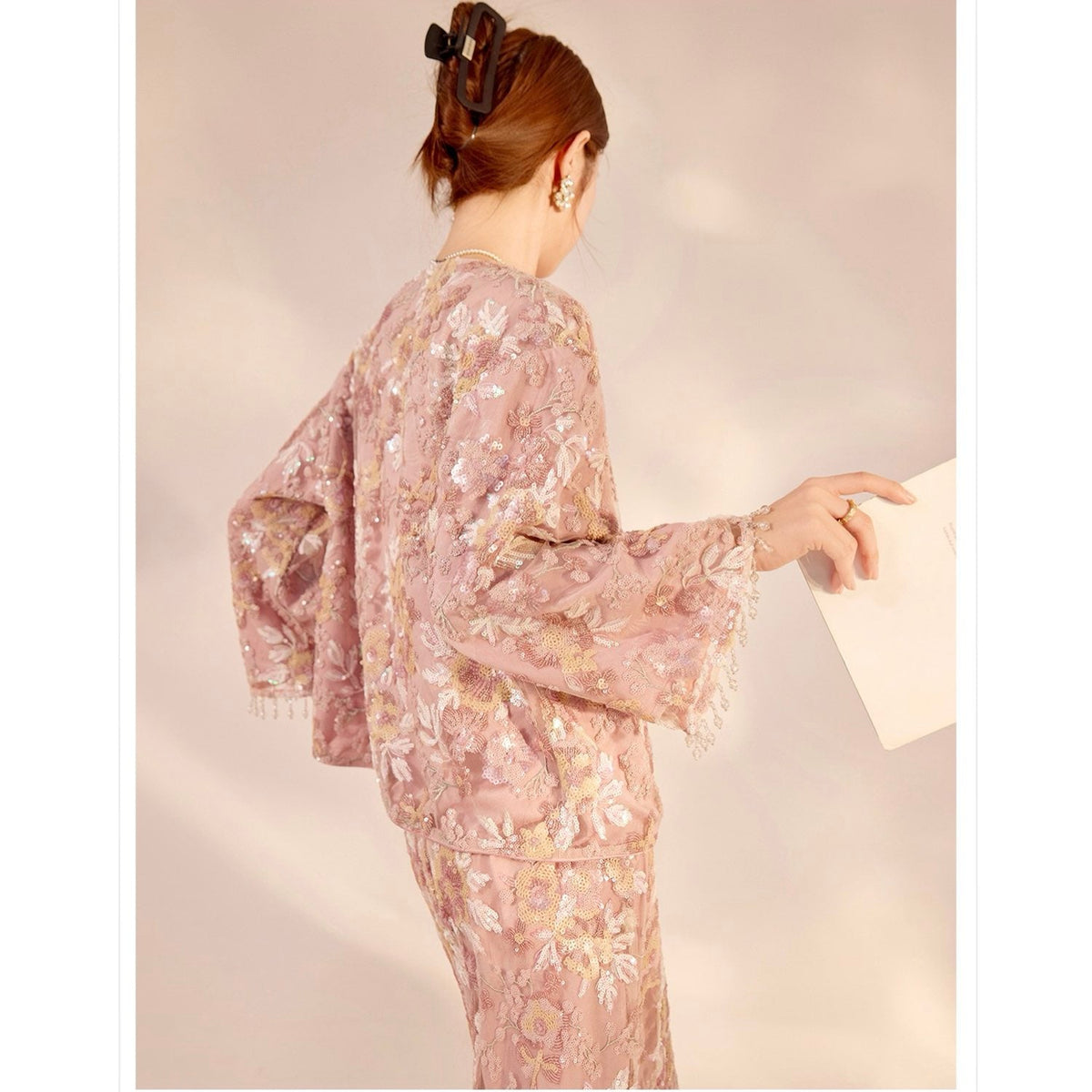 Embroidered Blush Pink Flowers Co Ord Set