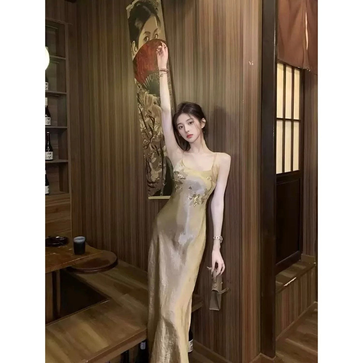 Embroidered  Champagne Golden Dress