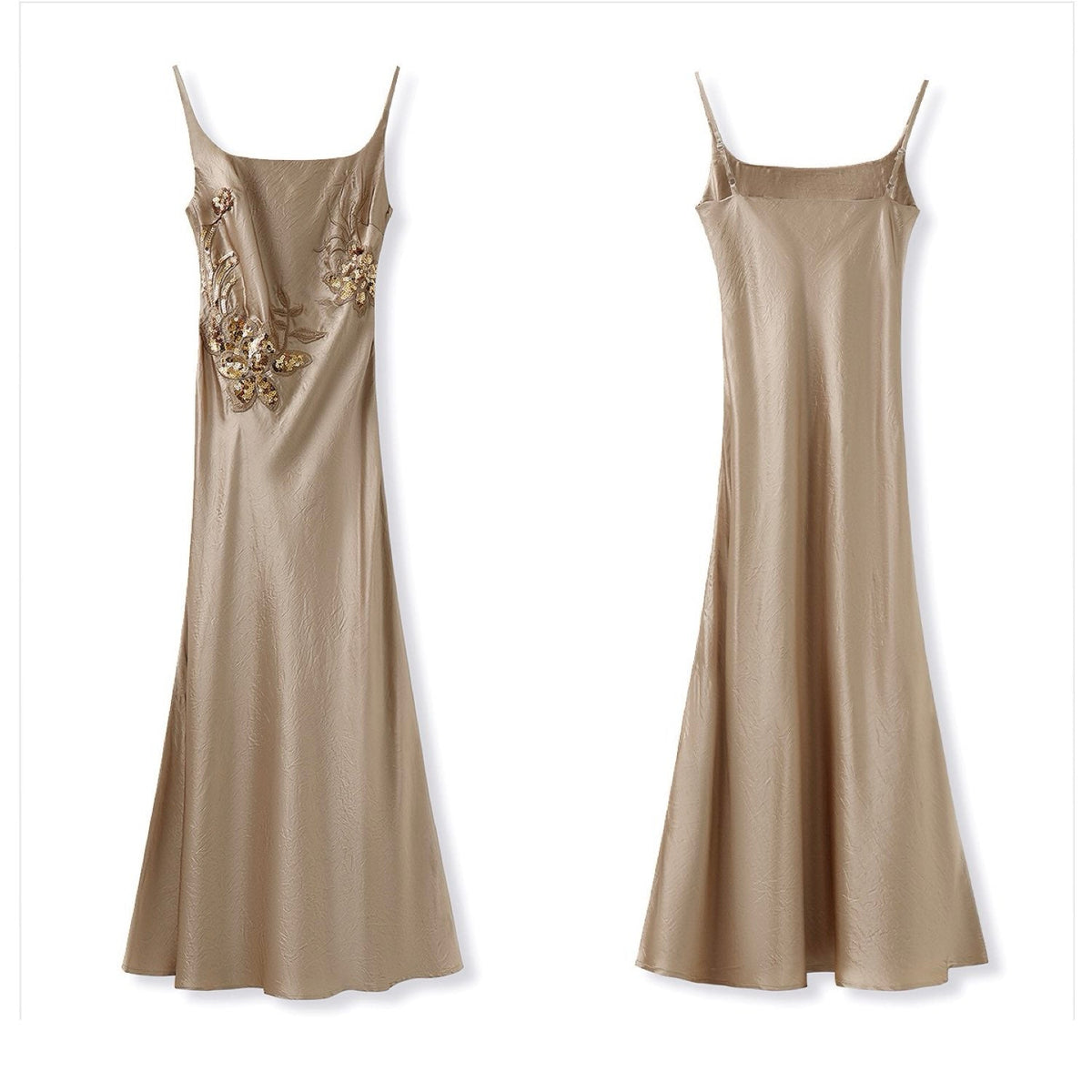 Embroidered  Champagne Golden Dress