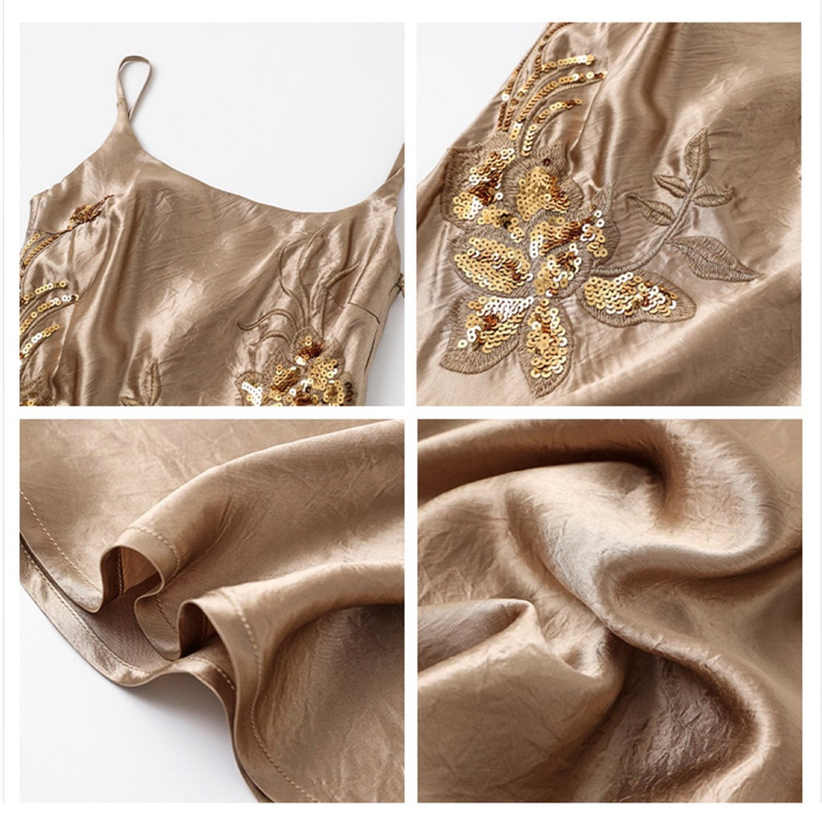 Embroidered  Champagne Golden Dress