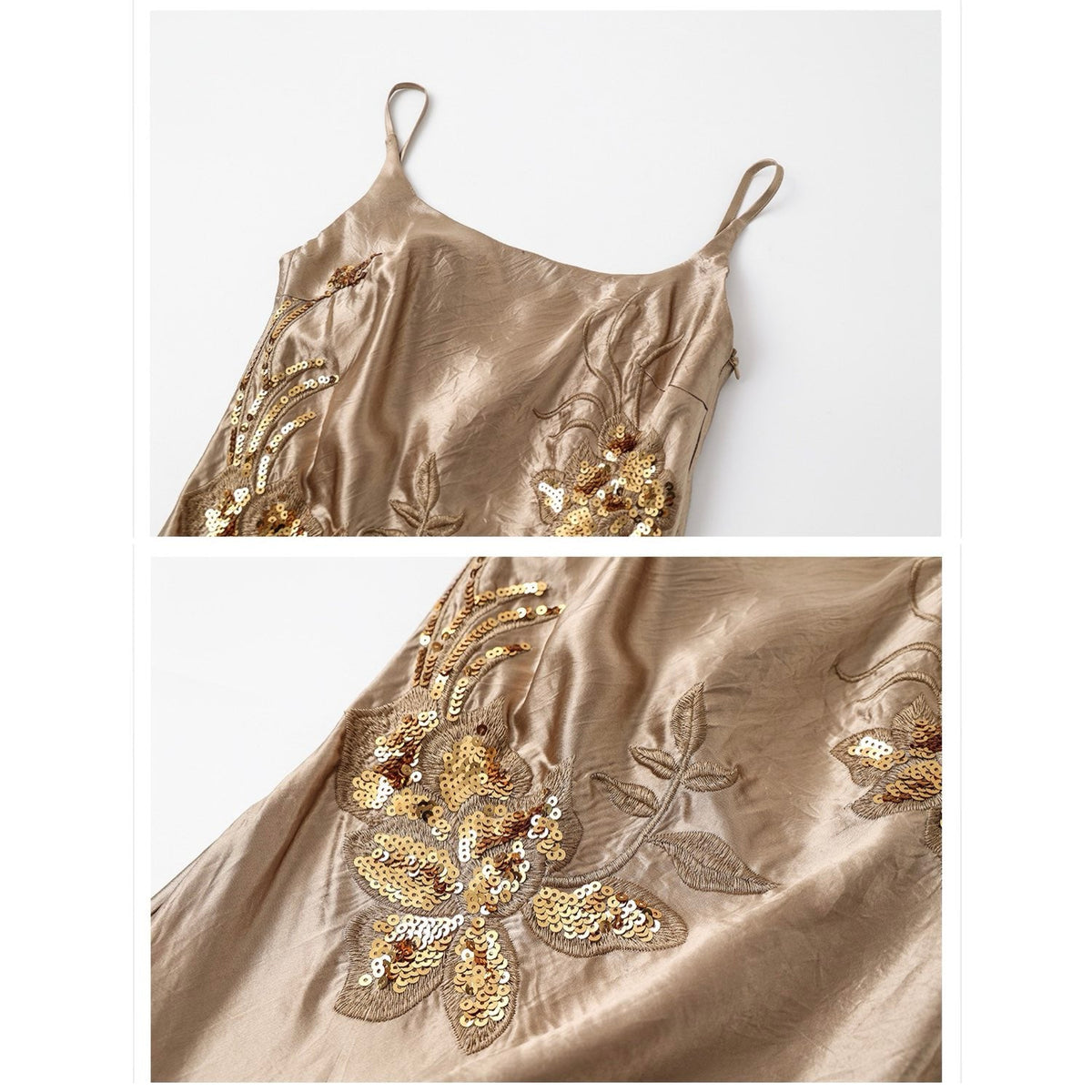 Embroidered  Champagne Golden Dress