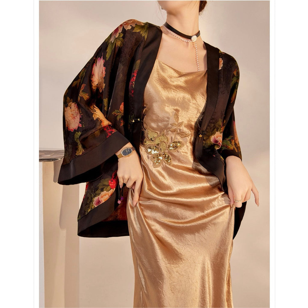 Embroidered  Champagne Golden Dress